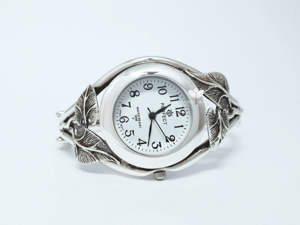 Srebrny Zegarek bransoleta z liśćmi kod12