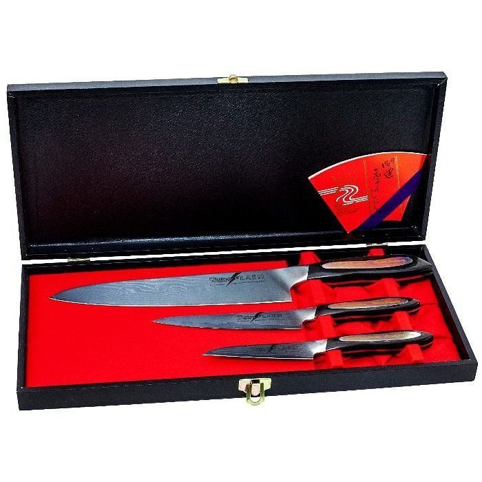 Zestaw 3 noży: Do obierania 9cm, uniwersalny 13cm i szefa kuchni 21cm Tojiro Flash