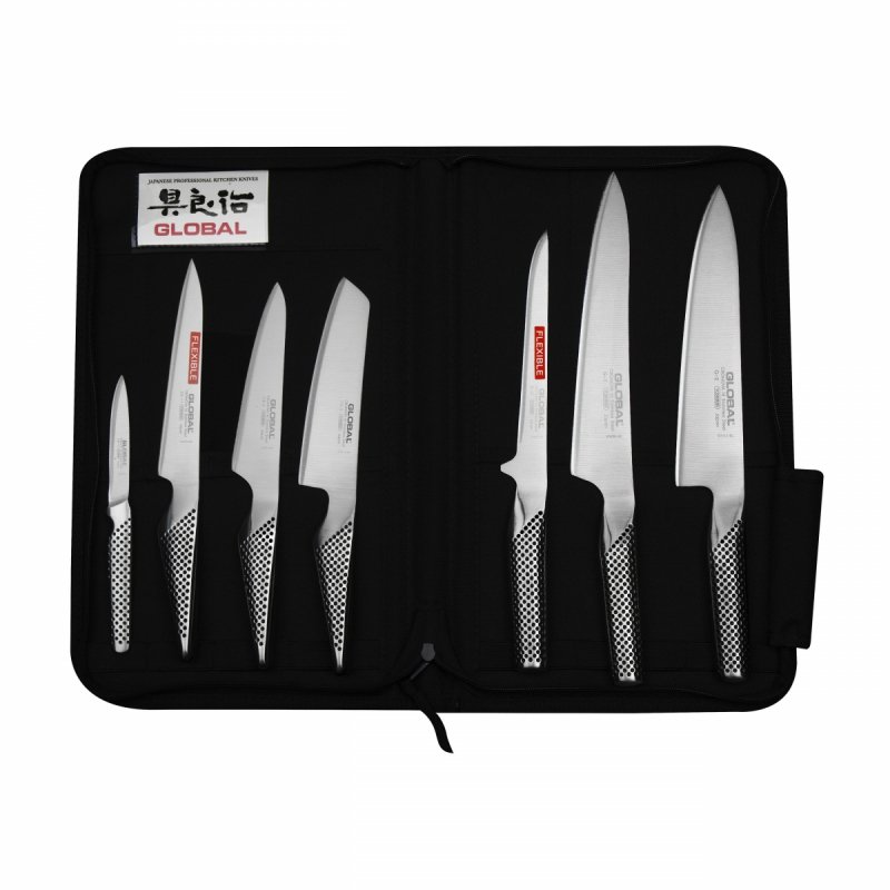 Zestaw Szefa Kuchni 7 Noży w Etui | Global, uniwersalny Zestaw