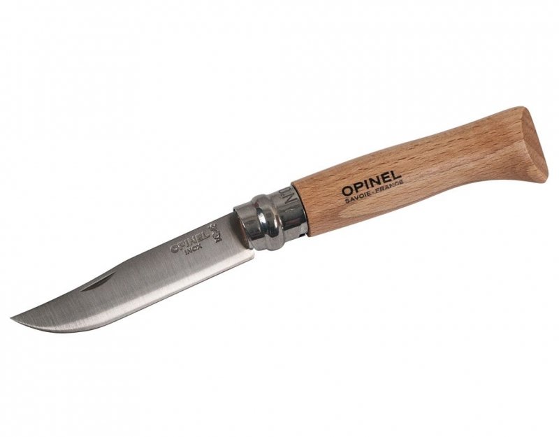 Nóż Składany Turystyczny Survival Stal Nierdzewna Drewno Buk Opinel 8 INOX