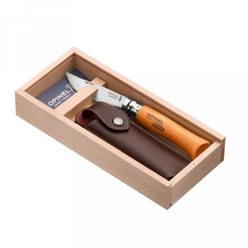 Nóż Opinel 8 VRN Carbon z Etui w Drewnianym Pudełku, Ostrze 8,5 cm