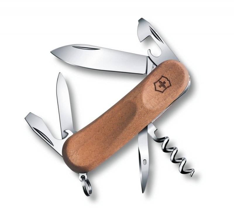 Scyzoryk Victorinox Delemont EvoWood 10 - 11 funkcji, korkociąg, otwieracz do puszek, nóż składany do kempingu i codziennego użytku - 85 mm - Victorinox