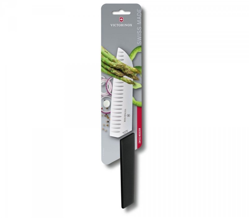 Nóż Santoku, ostrze ryflowane, 17 cm, czarny VICTORINOX 6.9053.17KB