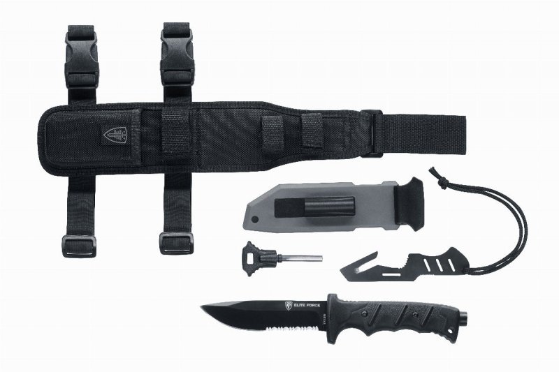 Nóż Elite Force EF 703 Kit - Stal nierdzewna 440C, rękojeść G10, do survivalu i kempingu, z pokrowcem i ostrzałką - 124 mm - Elite Force
