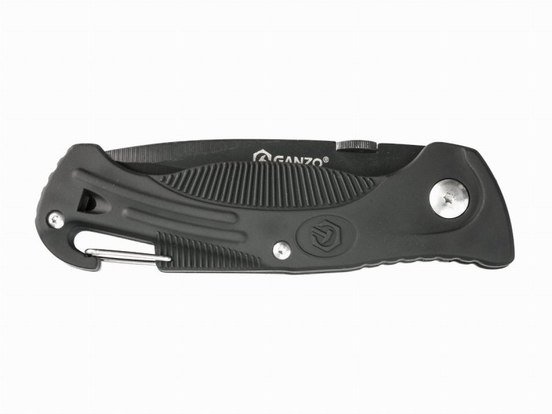 Nóż składany Ganzo G611-B - Stal nierdzewna 440, blokada liner lock, gumowa rękojeść, gwizdek do sygnalizacji - 75 mm - Ganzo
