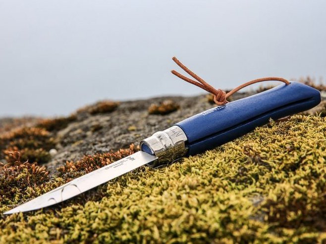 Nóż Opinel Colorama 08 inox grab granatowy z rzemieniem