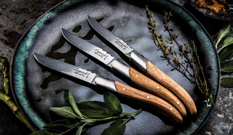 Noże Laguiole do steków Luxury Line  drewno dębowe Stonewash 6 szt.