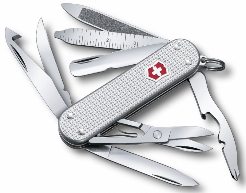 Scyzoryk Victorinox MiniChamp Alox Silver - Wielofunkcyjny multitool z nożyczkami, otwieraczem, pilniczkiem do paznokci - Do codziennego użytku - 58 mm - 0.6381.26