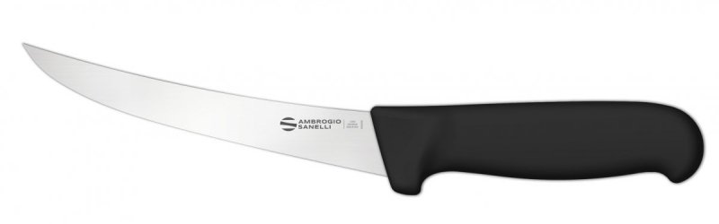 Nóż trybownik zakrzywiony Ambrogio Sanelli Supra, półelastyczne ostrze, 15 cm, czarny