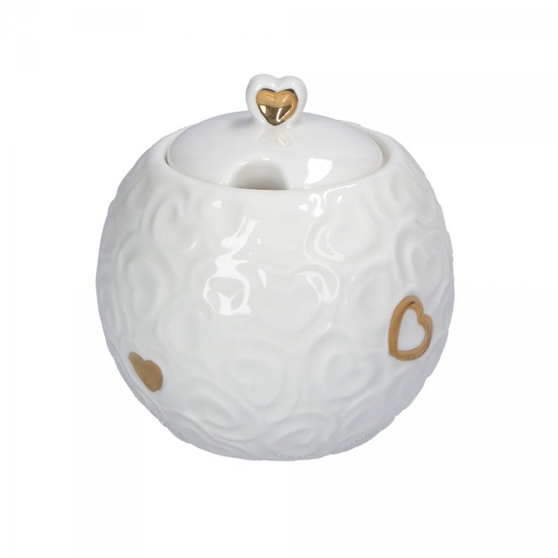 Zdobiona Cukiernica Z Pokrywką I łyżeczką 270 Ml Valentino Oro La Porcellana Bianca