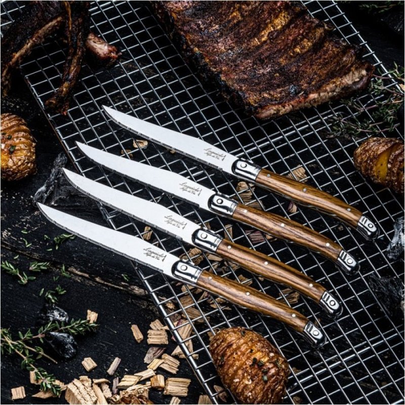 Nóż Laguiole do steków z stali nierdzewnej 6 sztuk w bloku drewnianym