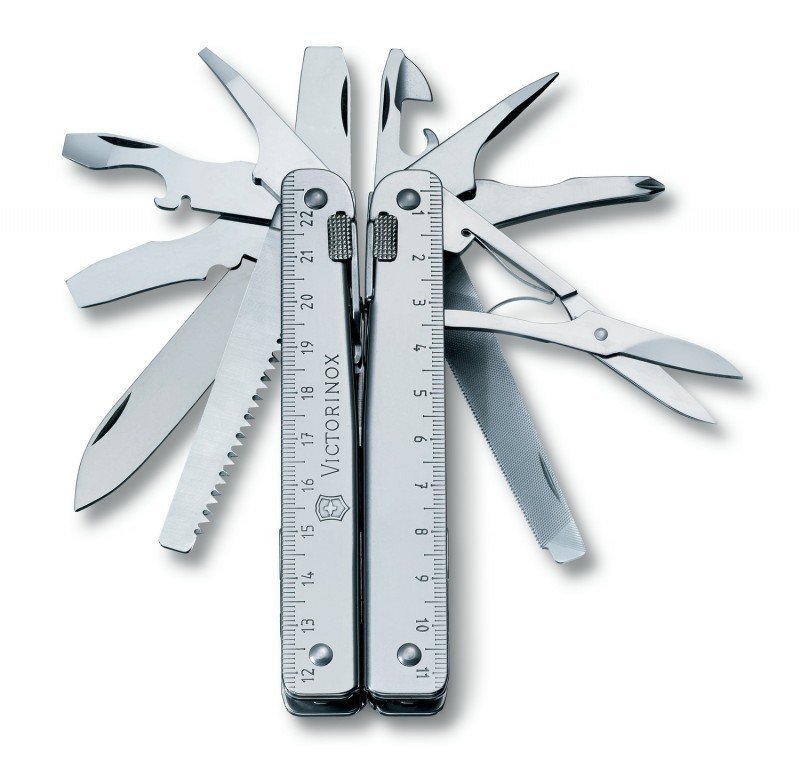 Multitool Victorinox SwissTool X - 26 funkcji, blokowane ostrze, ze śrubokrętem i nożyczkami, stal nierdzewna - 115 mm