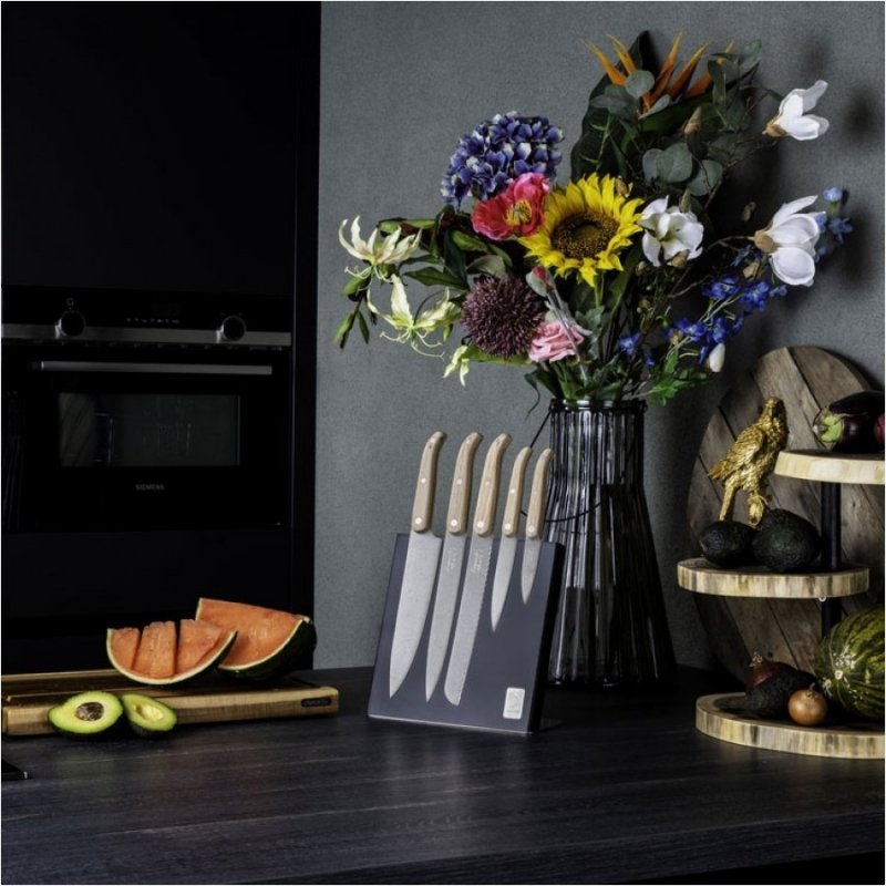 Komplet noży Laguiole Oak wood Stonewash z blokiem magnetycznym