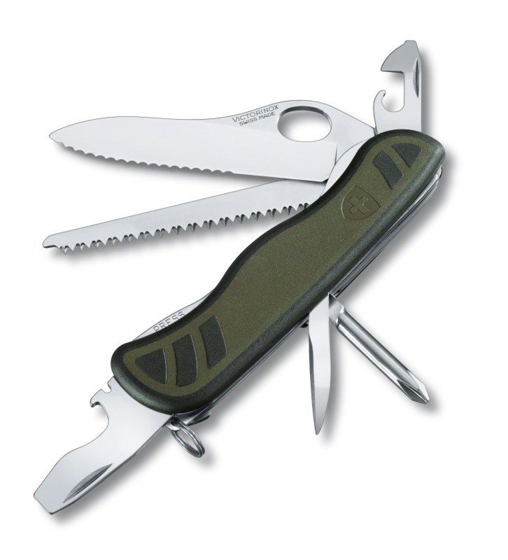 Nóż scyzoryk Victorinox 0.8461.MWCH - Blokowane ząbkowane ostrze, 10 funkcji, z otwieraczem do puszek - Do outdooru - 111 mm - Zielono-czarny