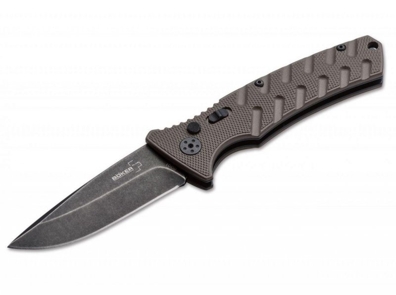 Nóż Boker Plus Strike Coyote, stal AUS-8, aluminium, automat