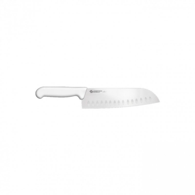 Nóż Santoku Ambrogio Sanelli Supra, ostrze granton, 18 cm, biały