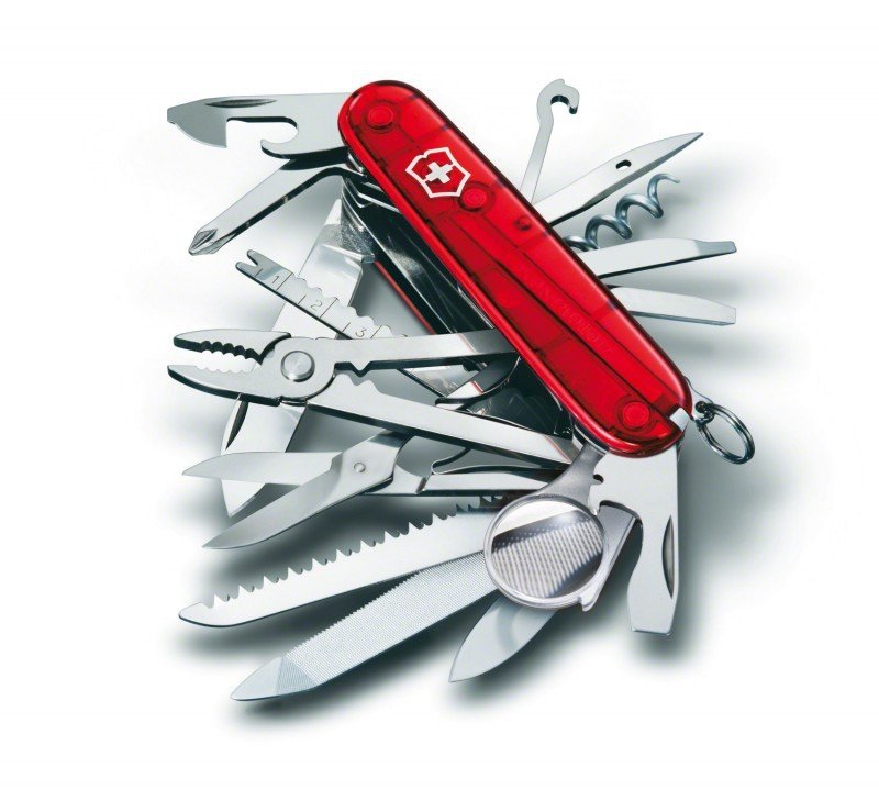 Scyzoryk Szwajcarski Victorinox SwissChamp - Do outdooru, 33 funkcje, z korkociągiem i nożyczkami - 91 mm - Rubinowy