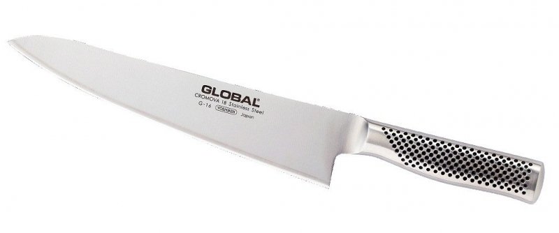 Nóż Szefa Kuchni Global G-16 - Lekki, szeroka klinga ze stali CROMOVA 18, ergonomiczna rękojeść - 24 cm - Global