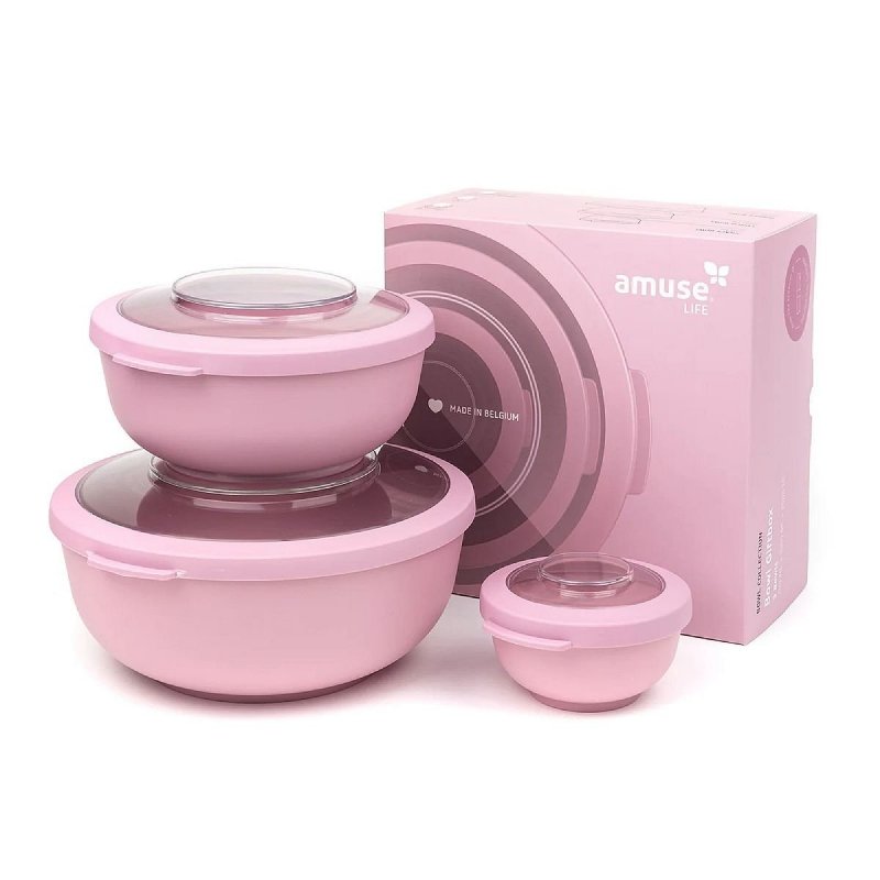 Amuse 3 miski z pokrywkami różowe