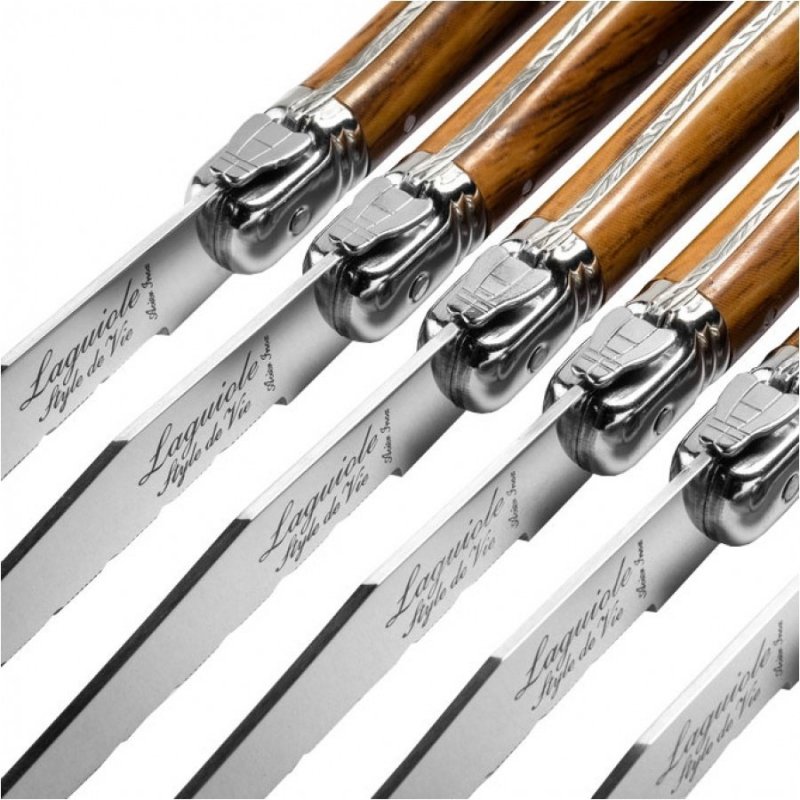 Nóż Laguiole do steków z stali nierdzewnej 6 sztuk w bloku drewnianym