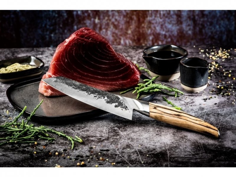 Nóż Santoku Forged Katai 18cm - stal VG10, 5 warstw, drewno korzeniowe