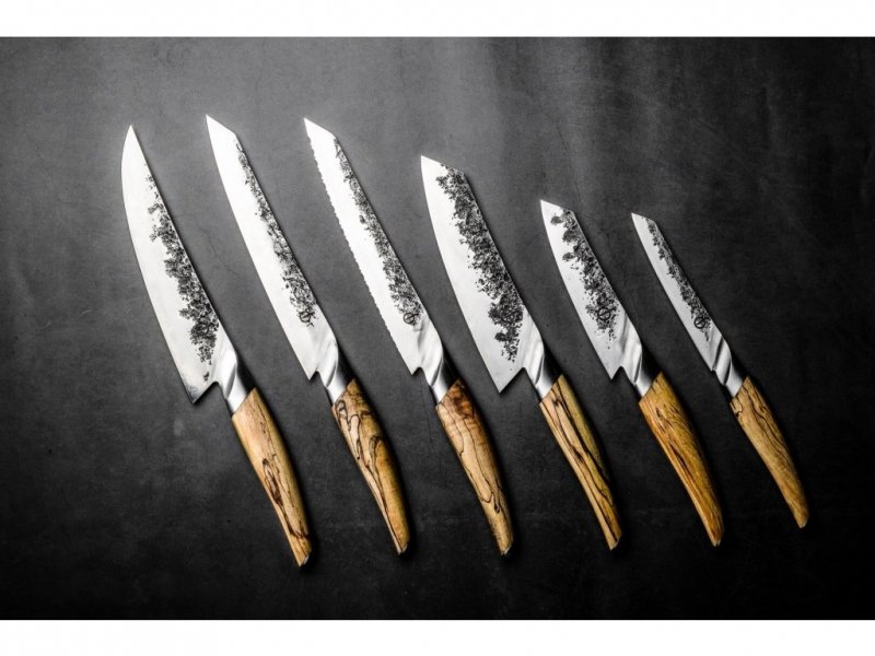 Nóż Santoku Forged Katai 14cm - stal VG10, 5 warstw, drewno korzeniowe