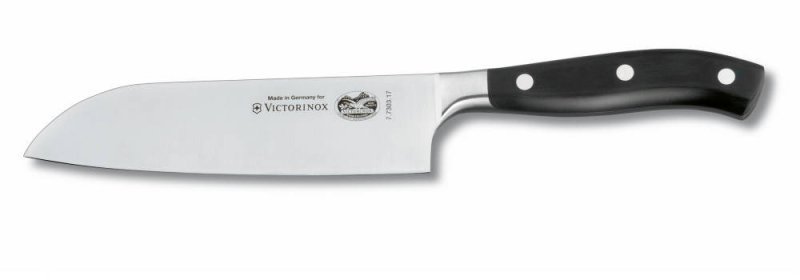 Nóż kuchenny Victorinox Santoku - Kuta stal, ergonomiczna rękojeść POM, wszechstronny do warzyw i mięsa - 17 cm - 7.7303.17G