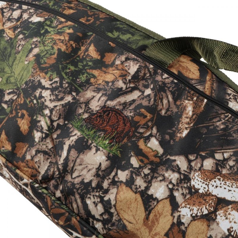 Pokrowiec na broń LPDK2KAM 02 1,25m, kolor kamuflaż leśny, haft dzik w trawie, długa kieszeń