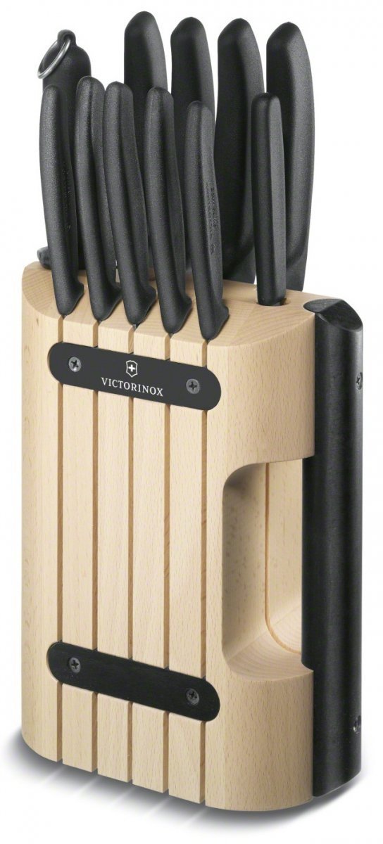 Zestaw noży kuchennych Victorinox 6.7153.11 - 11 elementów ze stalą nierdzewną, blok drewniany, do krojenia - 22 cm - Swiss Classic