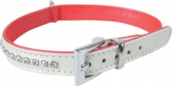 Zolux Obroża skórzana z cyrkoniami biała 40cm 