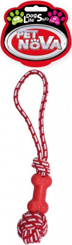 Pet Nova Kość na sznurze 40cm, czerwony