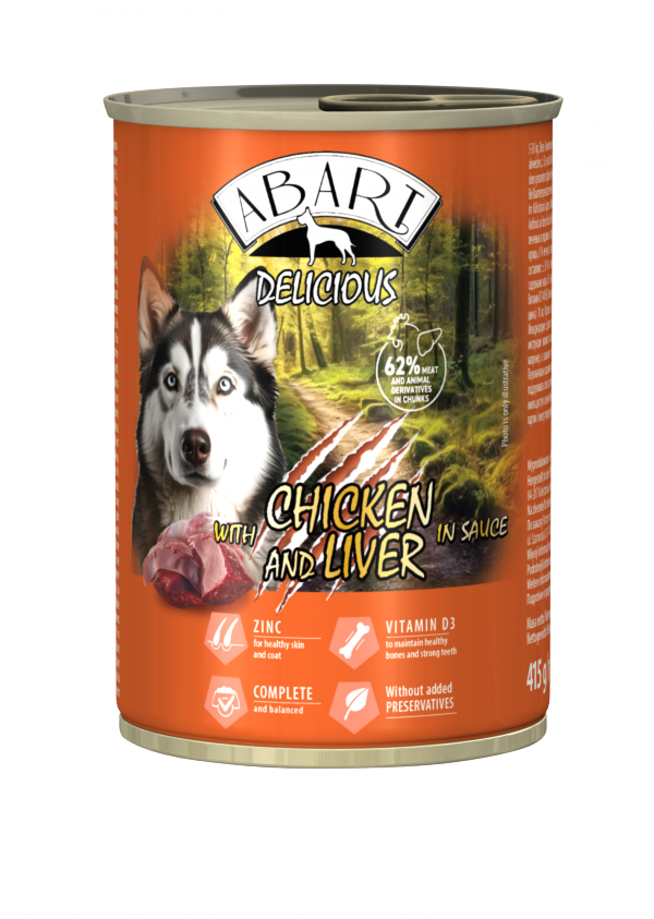 Abart Delicious Puszka dla psa kurczak z wątróbką w sosie 415g