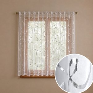 Biała firana gotowa etamina Luna 300x150 cm – ze srebrnym wzorem i taśmą WAVE