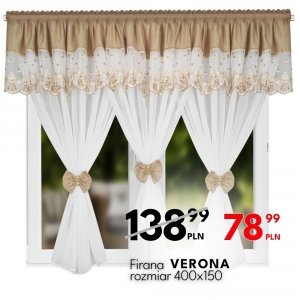 Biała firana woalowa Verona 400x150 cm – beżowy lambrekin i efektowne kokardy