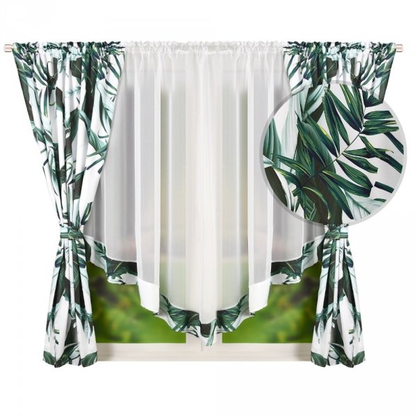 Komplet zasłon z panelem firanowym Selena 400 x 160 cm w liście - Nelli.pl