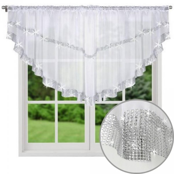 Krótka firana gotowa z cyrkoniami 380 × 80 cm - Nelli.pl