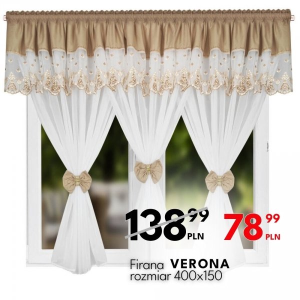 Firana z lambrekinem, ozdobnym haftem i kokardkami 400 × 150 cm - Nelli.pl