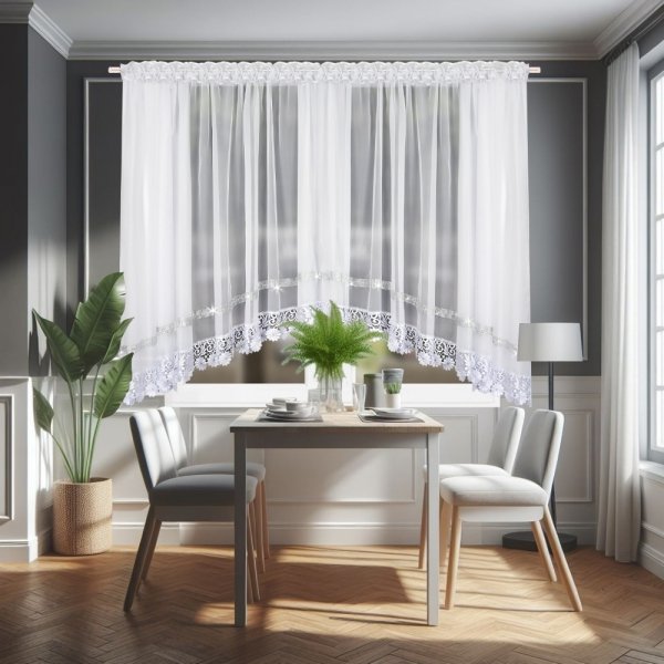 Imponująca firana gotowa Daisy w łuk – elegancka dekoracja okna glamour.