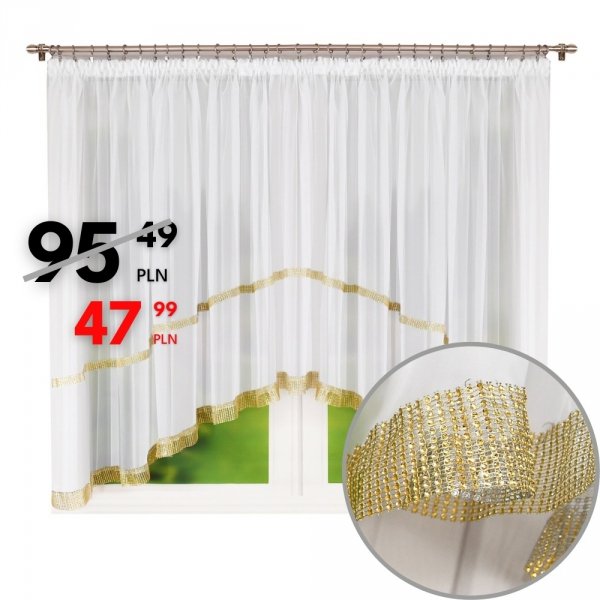Firana ze złotymi cyrkoniami 300 × 150 cm - Nelli.pl
