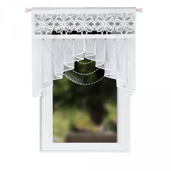 Biały panel okienny Linda z woalu i ażuru – widok na produkt na białym tle.