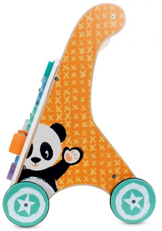 Pchacz jeździk dla dziecka 2w1 drewniany chodzik interaktywny zestaw XXL 47 cm