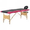 Składany stół do masażu, 4 strefy, drewniany, czarno-różowy