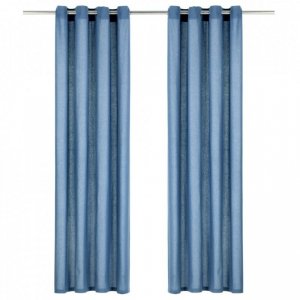 Zasłony, metalowe kółka, 2 szt., bawełna, 140x175 cm niebieskie
