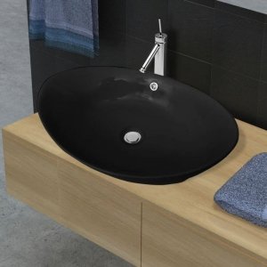 Luksusowa owalna umywalka z otworem przelewowym, czarna