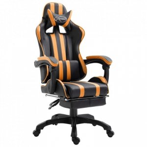 Fotel dla gracza z podnóżkiem, pomarańczowy, sztuczna skóra