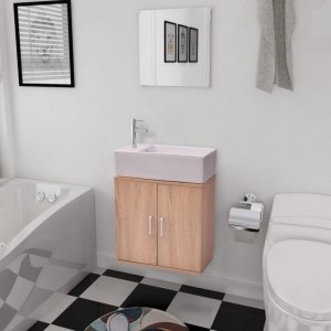 Trzyelementowy zestaw do łazienki z umywalką, beżowy