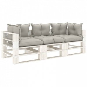 Ogrodowa sofa 3-osobowa z palet, z poduszkami taupe, drewniana