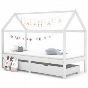 Łóżko dziecięce z szufladami, białe, lita sosna, 90x200 cm