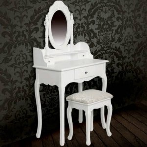 Toaletka z lustrem i stołkiem, biała