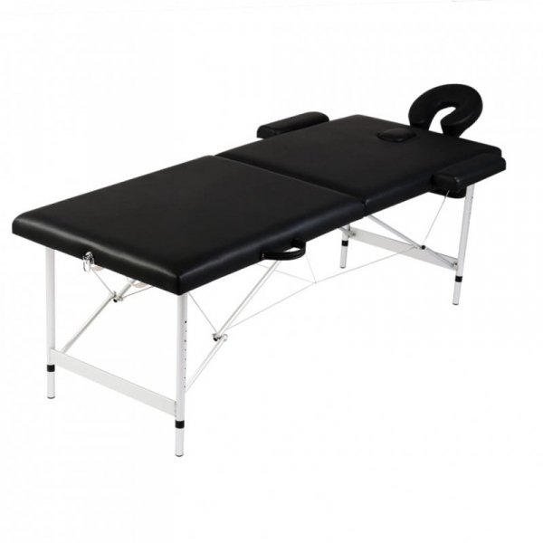 Składany stół do masażu z aluminiową ramą, 2 strefy, czarny
